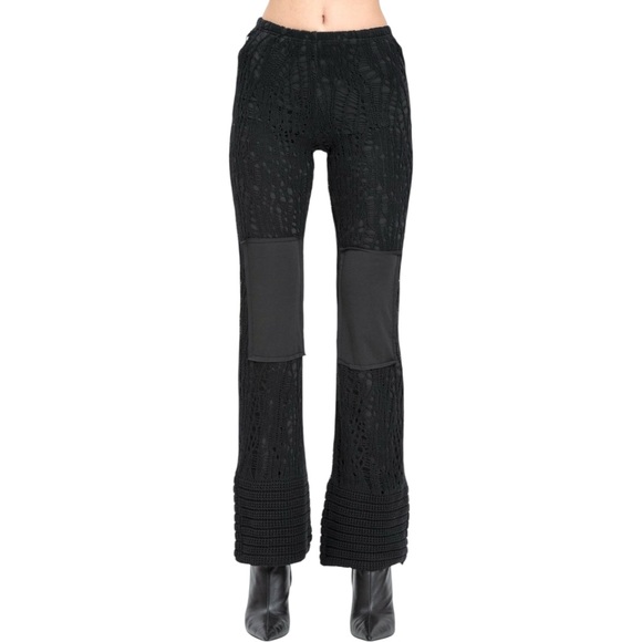 NWOT GUIZIO Knit Crochet Flared Pant - Black Lightweight Knit Flare Leg Pants - Picture 1 of 14